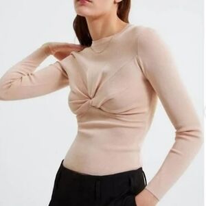 Zara Womens Size Small Bow Front Long Sleeve Top
